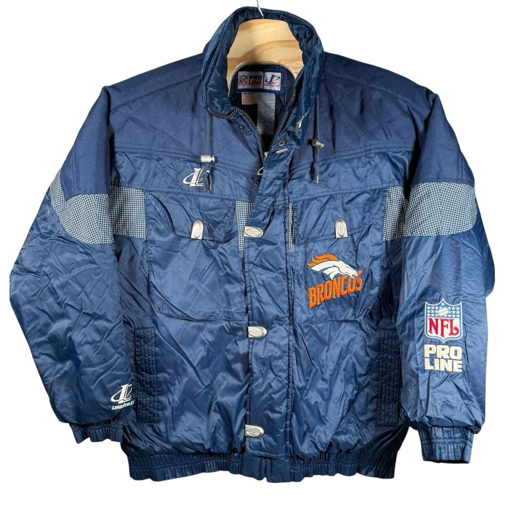 Vintage Denver Broncos‎ Quilted Winter Jacket Men Medium Blue Embroidered NFL